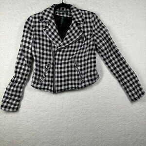 Lauren Ralph Lauren Motorcyle Jacket Black White Gingham Check Plaid Petite NWOT